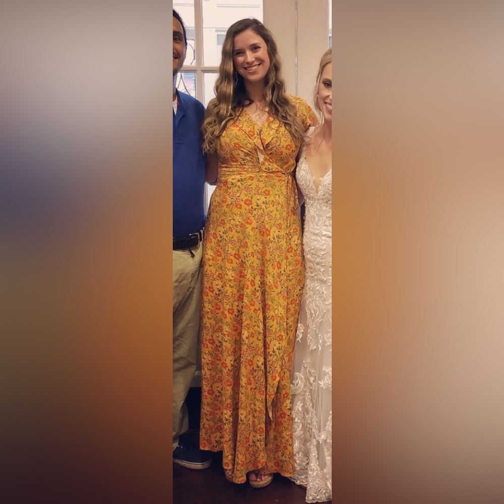 Golden floral maxi wrap boutique dress
